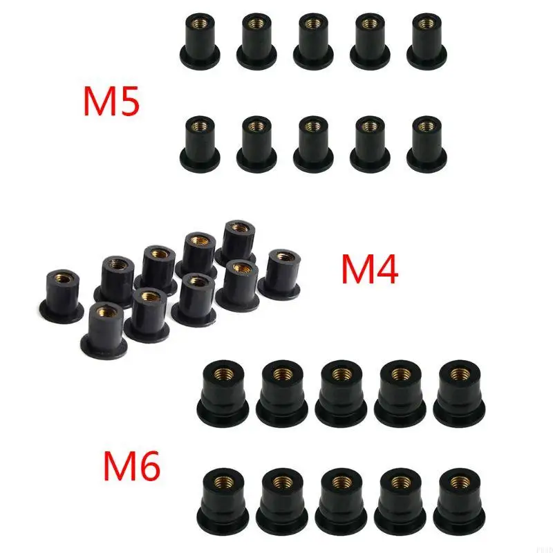 P04D 10Pcs Motorcycle Windscreen Fairing Cowl M6 Metric Rubber Well Nut Screws