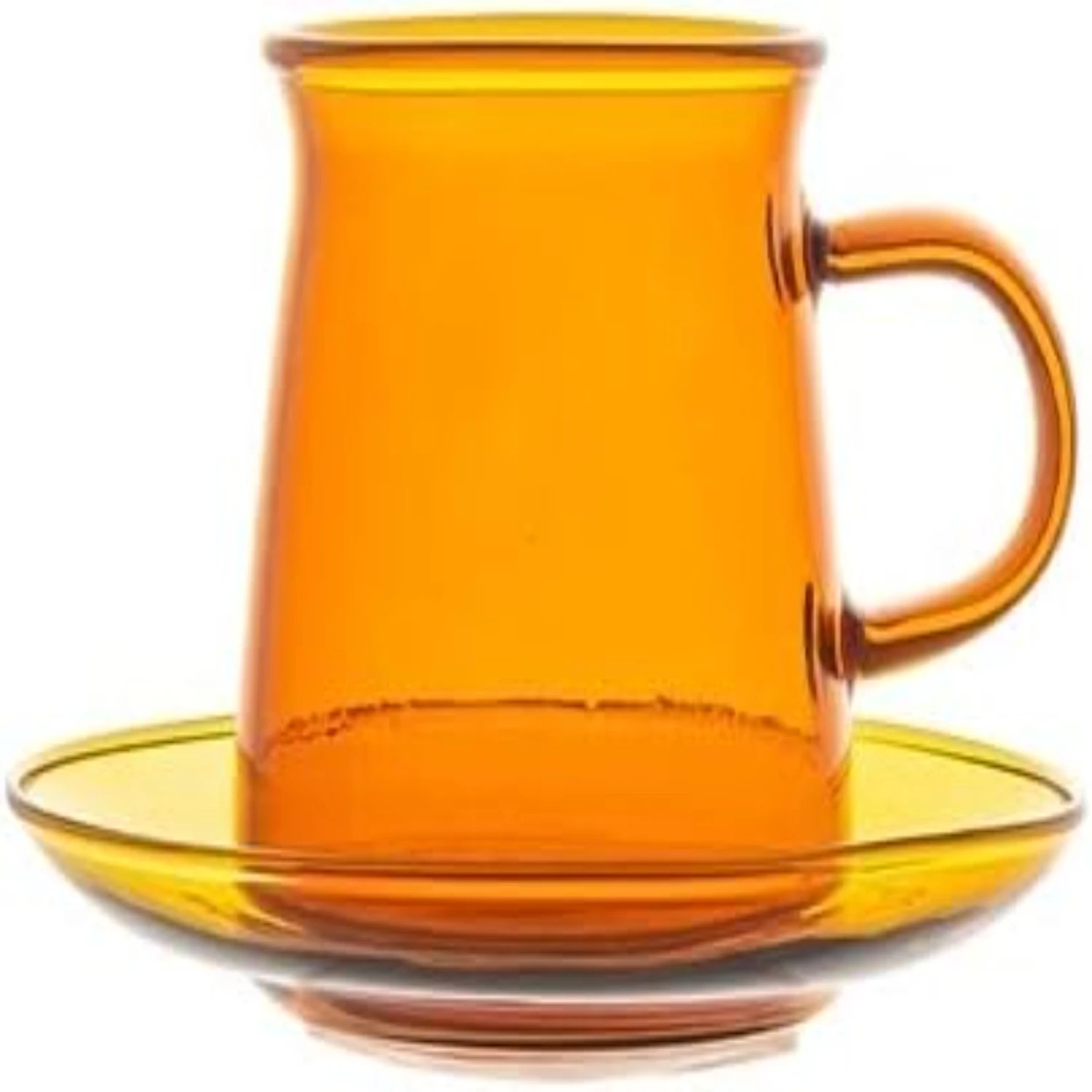 European Style Blue Coffee Mug Set with Saucer, 220ml Capacity, Microwave Safe Glass Tea Milk Cup for Restaurant Use, Amber Colo