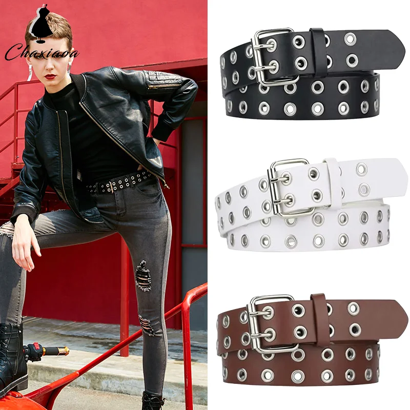 Double Row Needle Buckle Women's Belt, PU Leather Belt Street Rock Punk Y2K Style Belt, Men's Belt Paired with Jeans