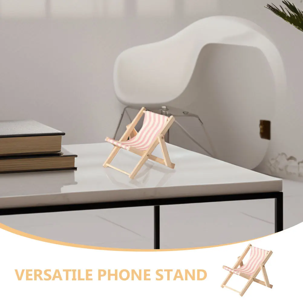 ขาตั้งโทรศัพท์รูปเก้าอี้ชายหาดขนาดเล็ก 2 ชิ้น ทำจากไม้ ปรับระดับได้ ใช้ตกแต่งโต๊ะทำงาน ห้องนอน ห้องนั่งเล่น