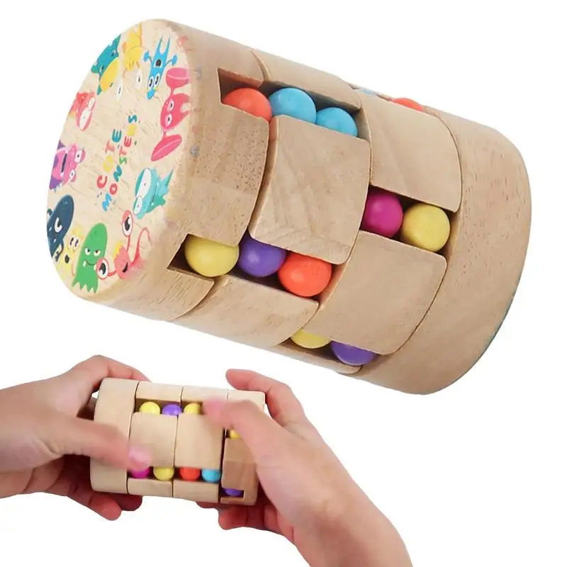 

Magic Bean Puzzle Wood Cylindrical Magic Cube Toys Spinner Rotating Can Magic Bean Cube Toy Hand Sensory Toys Birthday Gift Toys