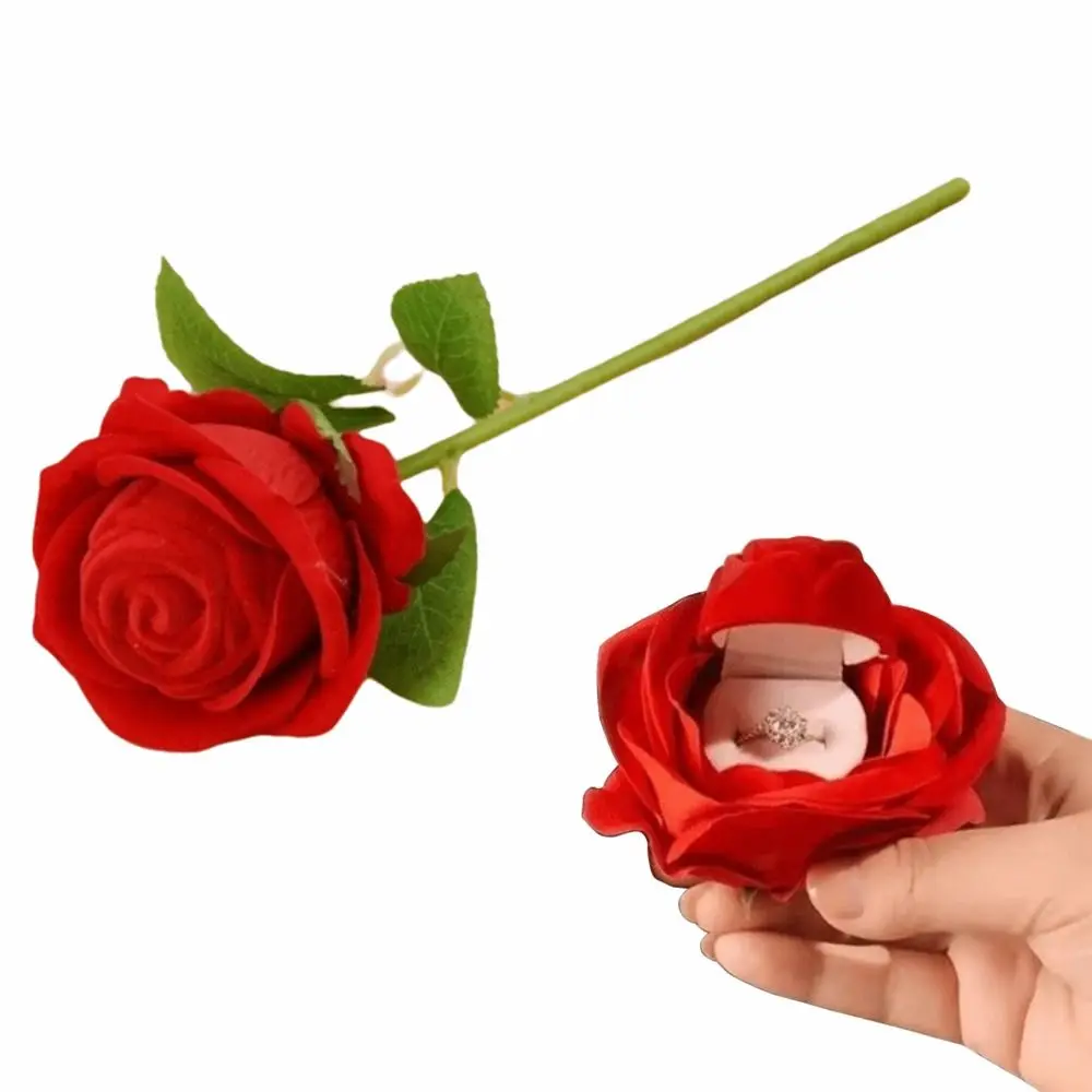 

Elegant Creative Wedding Ring Holder Realistic Earrings Jewelry Display Box 3D Red Rose Packaging Rose Flower Ring Box Gift Box