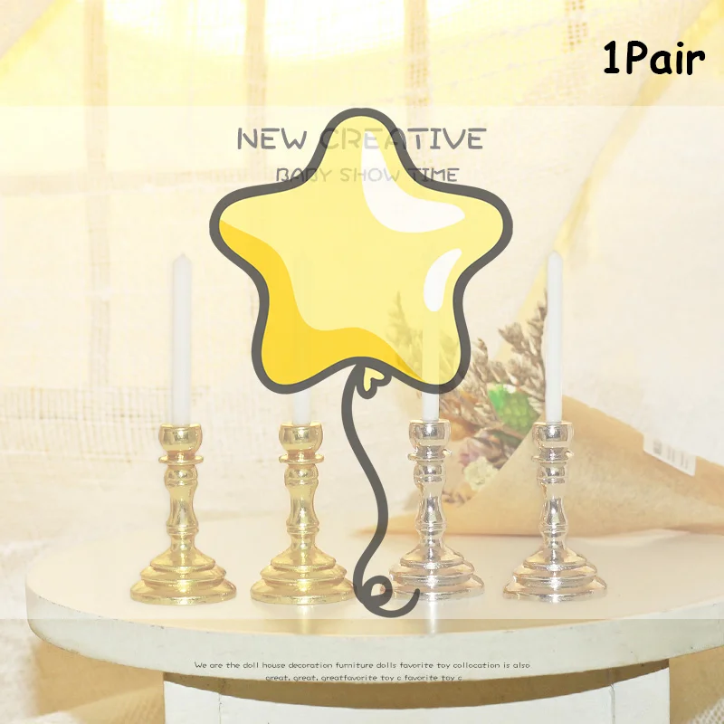 1 زوج 1:12 دمية مصغرة شمعة حامل الشمعدان الشمعدانات نموذج ديكور المنزل لعبة بيت الدمية الملحقات #1