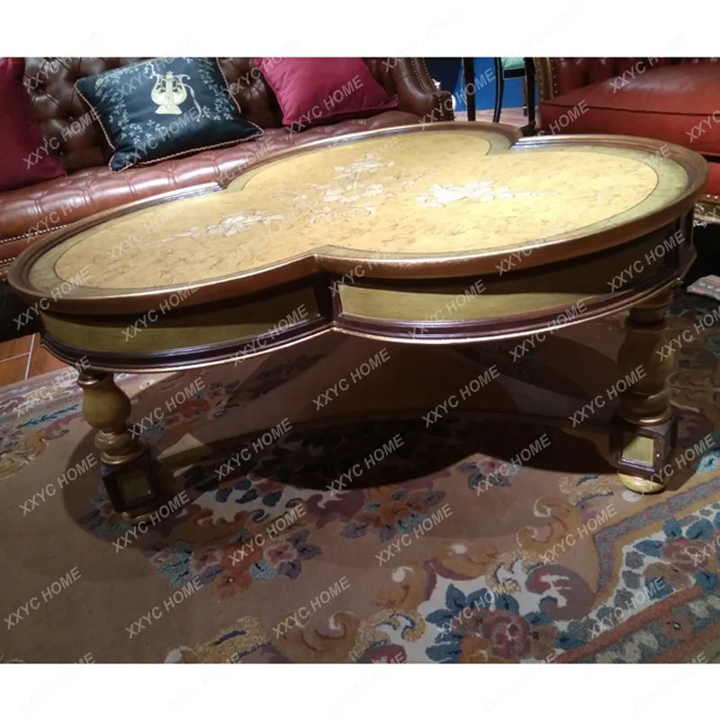 Solid wood sticker gold foil hand-painted engraving painting plum blossom shape gold brown khaki black coffee table