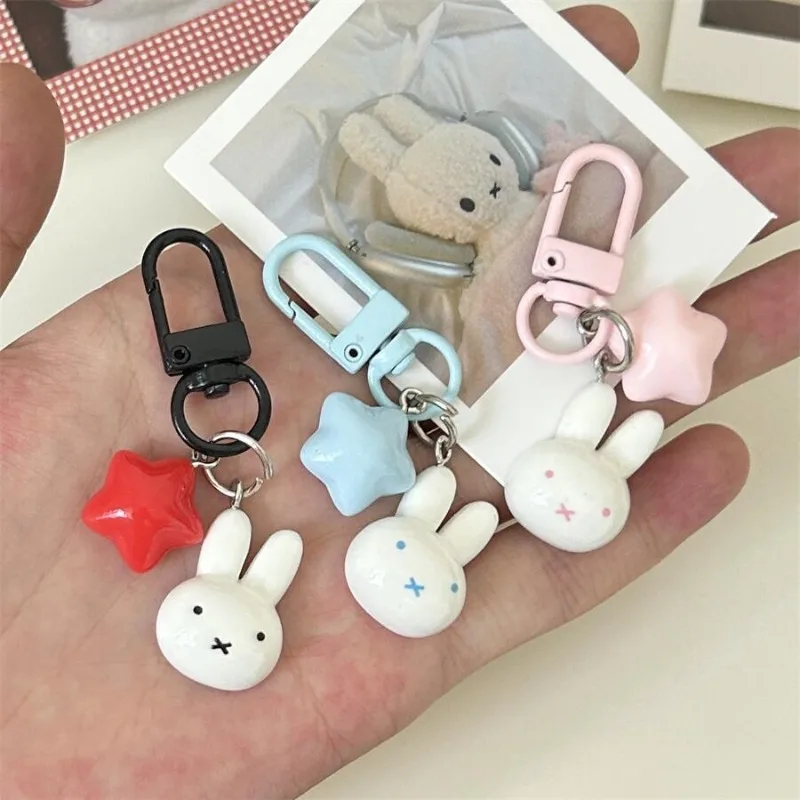 

New Kawaii Miffy Rabbit Star Keychain Cream Pentagram Cartoon High Beauty Bag Pendant Girl Gift Child Toy