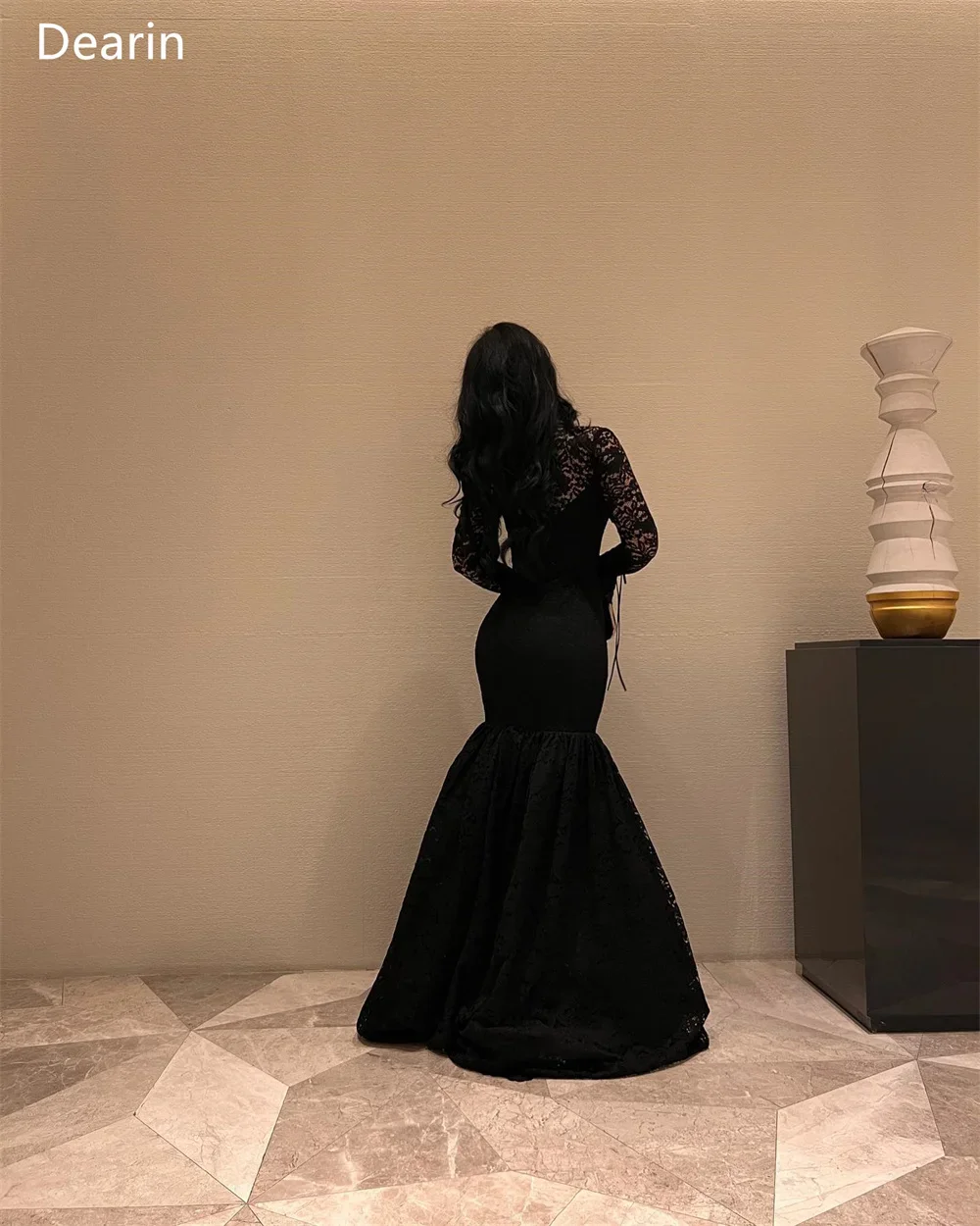 Customized Formal Gown Women Evening Dearin V-neck Trumpet Floor Length Skirts Tulle Draped Lace Bespoke Occasion Dresses Prom D