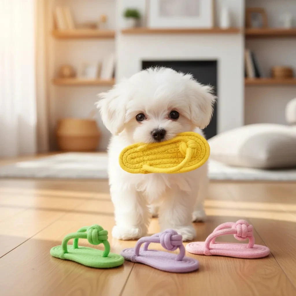 Pet Cotton Rope Slipper Knot Toy For Small Dogs Interactive Chew Toy Dental Clean Teeth Grind Tartar Control Non Toxic Dog Toys
