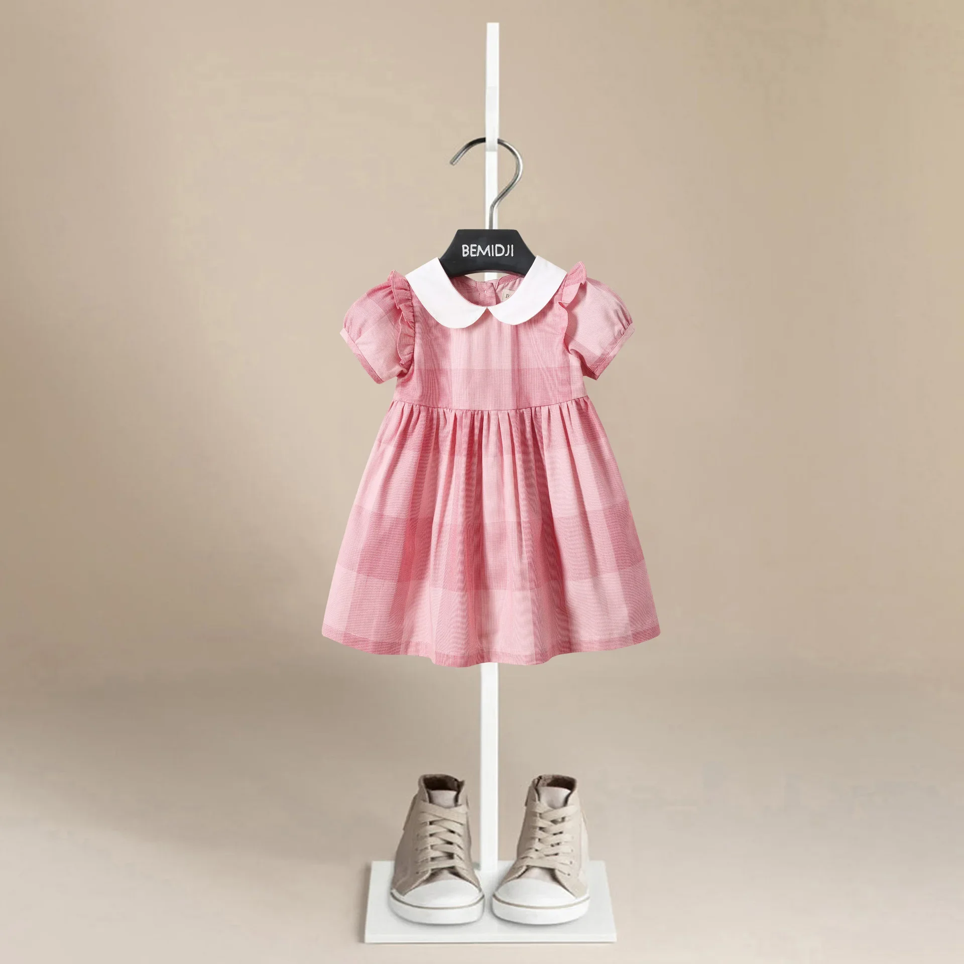 Baby Girls Dresses European & America Toddler Kids Girl Dress  Cotton Summer Puff Sleeves Pink Clothings Princess Girl Clothes