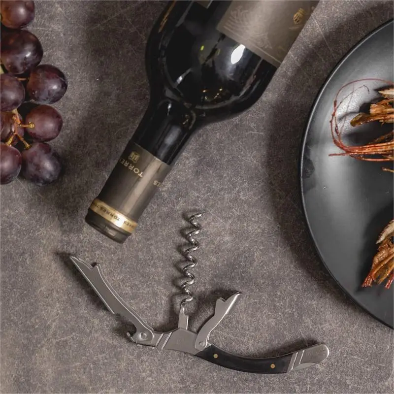 Laguiole style Wood Handle Wine Opener Corkscrew Beer Can Bottle Openers Stainless steel Professional Wooden Wine Accessories