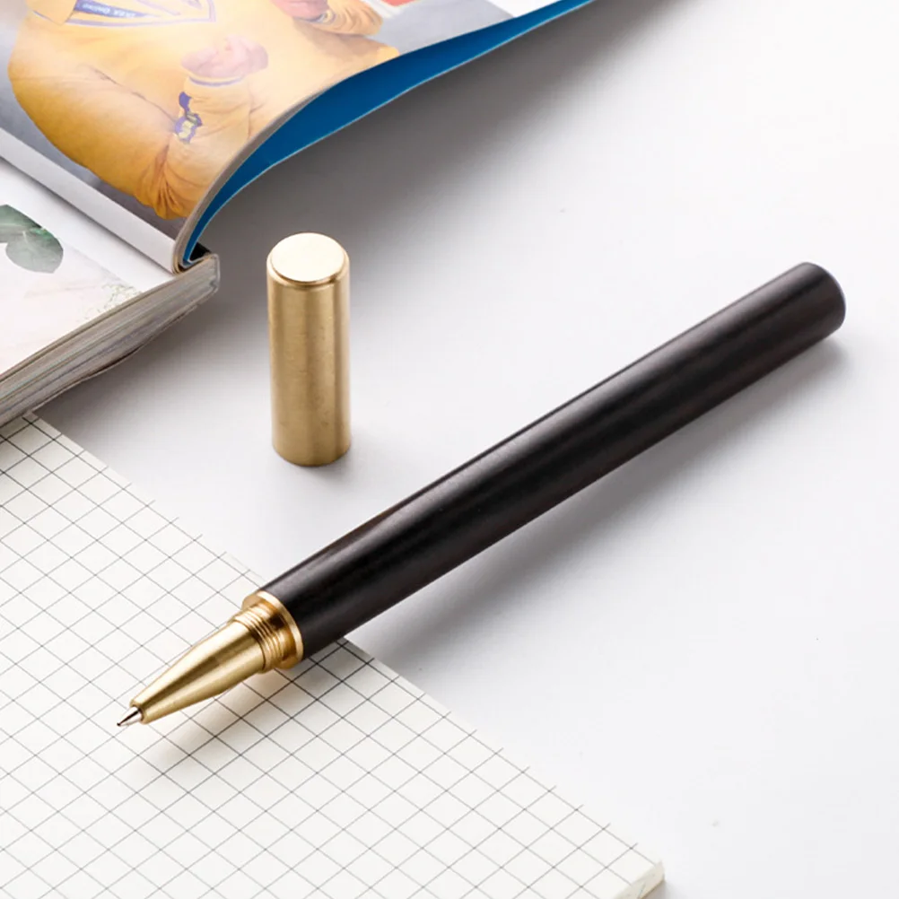 

2pcs Black Sandalwood Sign Pen Replaceable Gel Smooth Writing Pens For Office School Business Multi-Function Writing Supplies