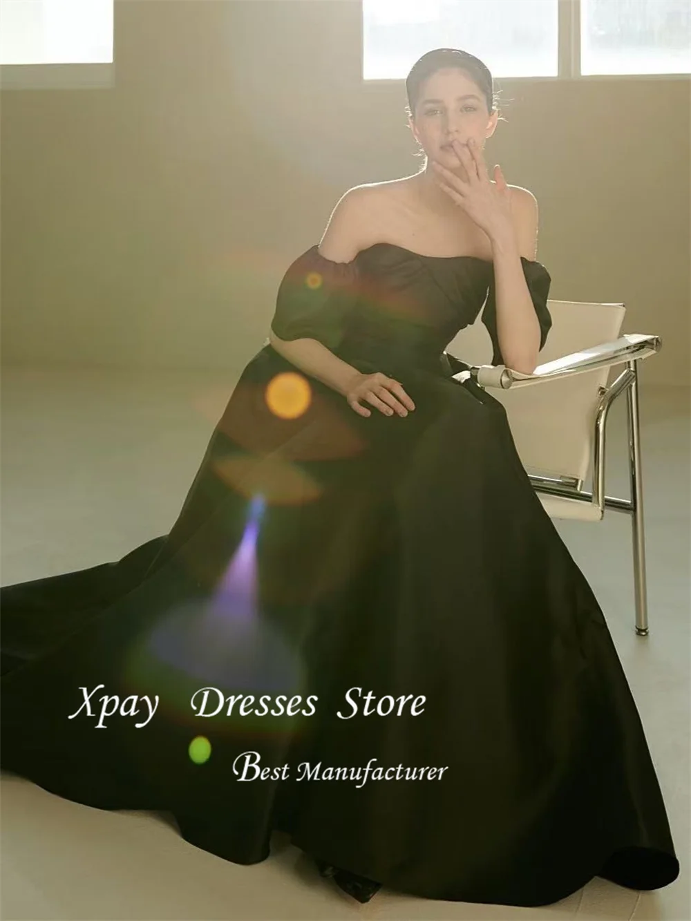 

XPAY Классические черные вечерние платья Новое атласное простое свадебное платье Элегантное свадебное платье со съемным рукавом по индивидуальному заказу