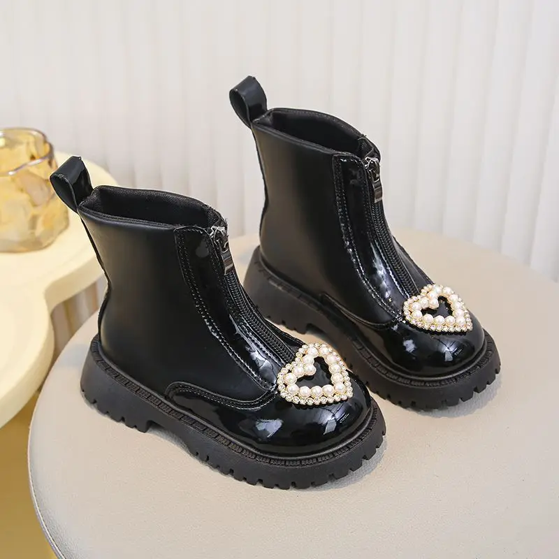 Kids Girls Autumn Winter Black Faux Fur Lined Ankle Boots British Style Fashion Warmth Toddler Short Boots