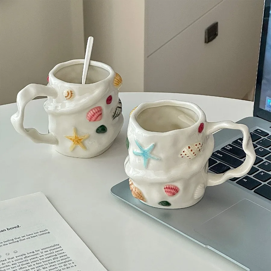 300ml Milk Cup Seashell Ceramic Mug Ocean Themed 3D Coffee Cup Cute Gift for Women/Men Handmade Festival Gift Kitchen Accessorie