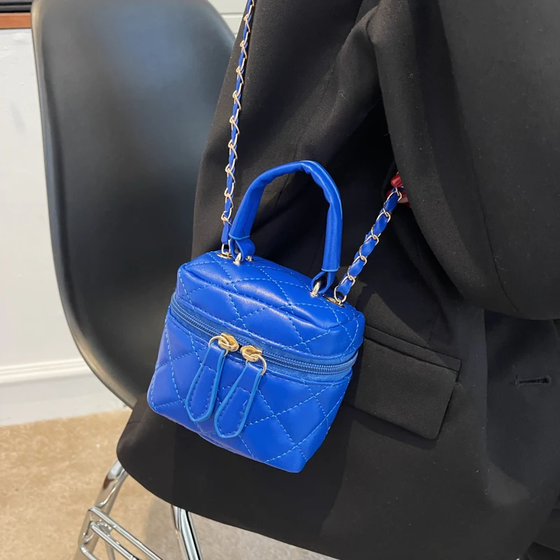 Solid Color Mini Crossbody Bag For Women 2024 New Versatile Chain Shoulder Bags Fashionable Commuter Casual Portable Bucket Pack