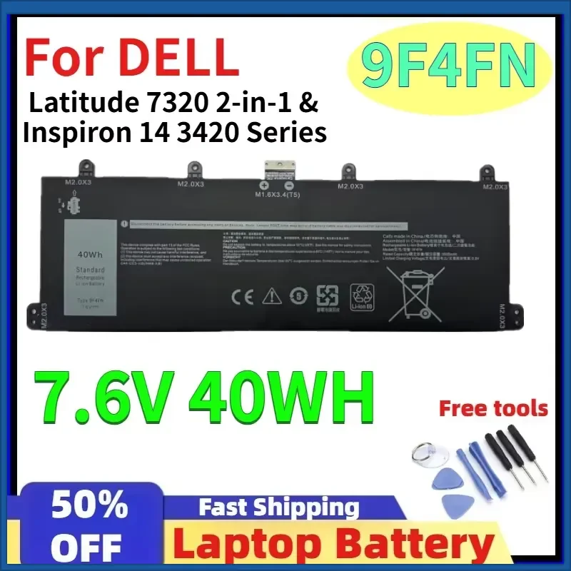 7.6V 40WH for DELL Latitude 7320 2-in-1 & Inspiron 14 3420 Series For DELL Laptop Battery 9F4FN 2VKW9 2ICP4/79/112