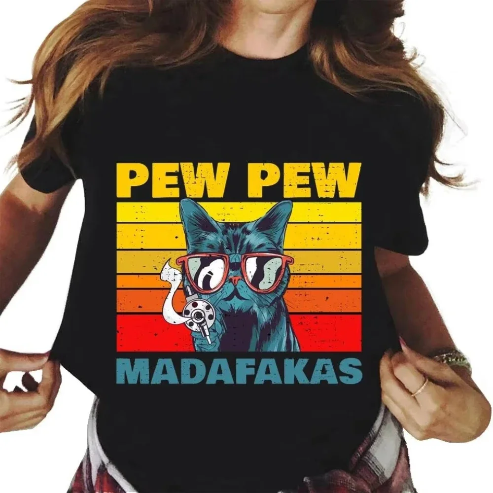 

Футболка из чистого хлопка с милым черным котом и графическим принтом, мужская и женская модная повседневная футболка унисекс с круглым вырезом и короткими рукавами