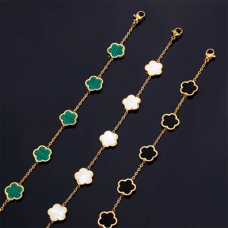 Hot Selling Elegant Five Leaf Flower Bracelet for Women Trendy Charm Metal Chain Bracelet Girls Party Jewelry Friendship Gift image 4