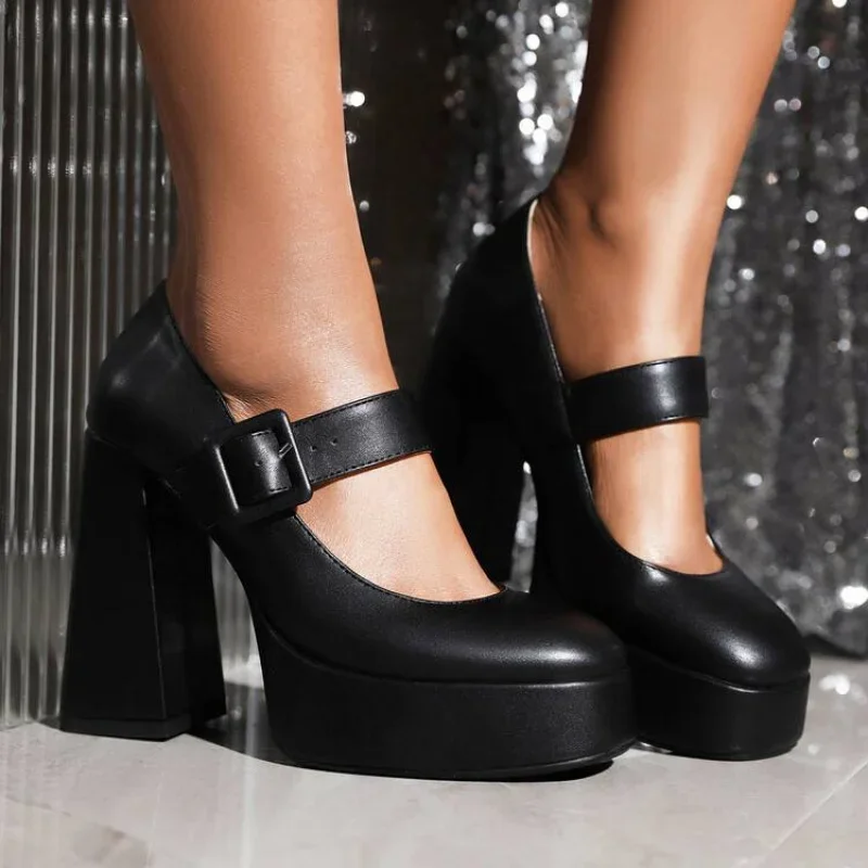 

Розовые туфли Мэри Джейн, размеры 35–43, женские весенние новые модные туфли для девочек на высокой водонепроницаемой платформе, на очень высоком каблуке, на одинарном каблуке