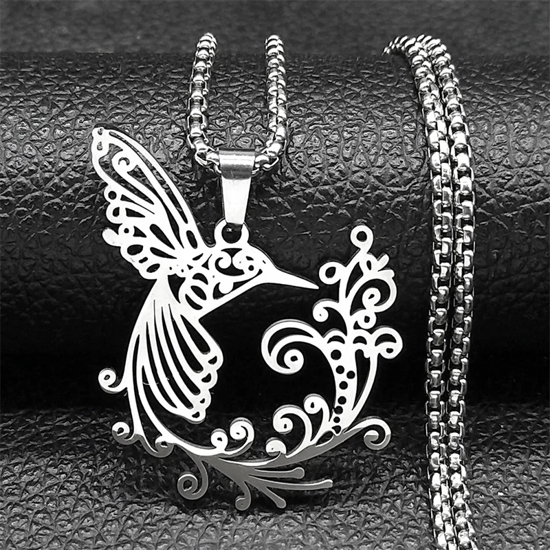 Flower of Life Hummingbird Stainless Steel Pendant Necklace for Women Men Gold Color Animal Birds Love Chain Jewelry collar