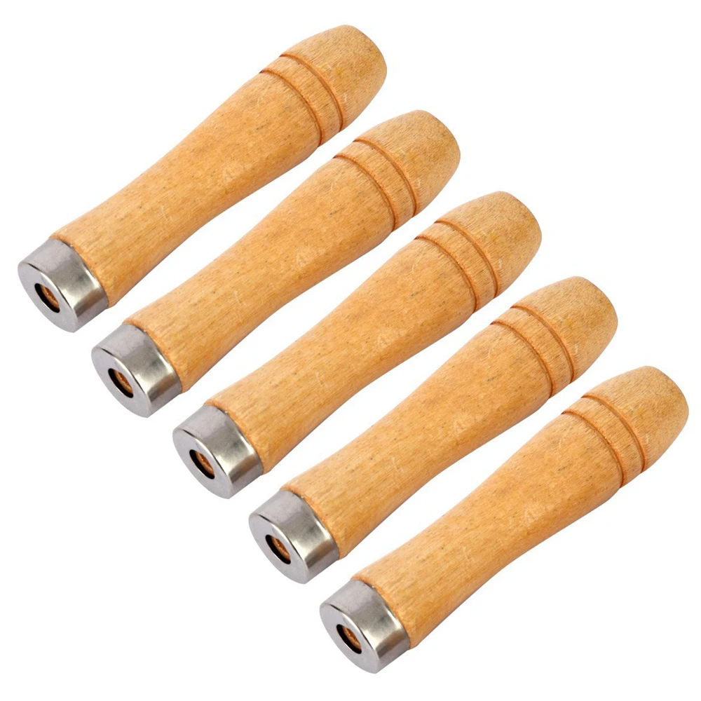5Pcs Wooden File Handle Replacement For File Craft Tool Strong Metal Collar Woodworking File Craft Polishing Hand Tools