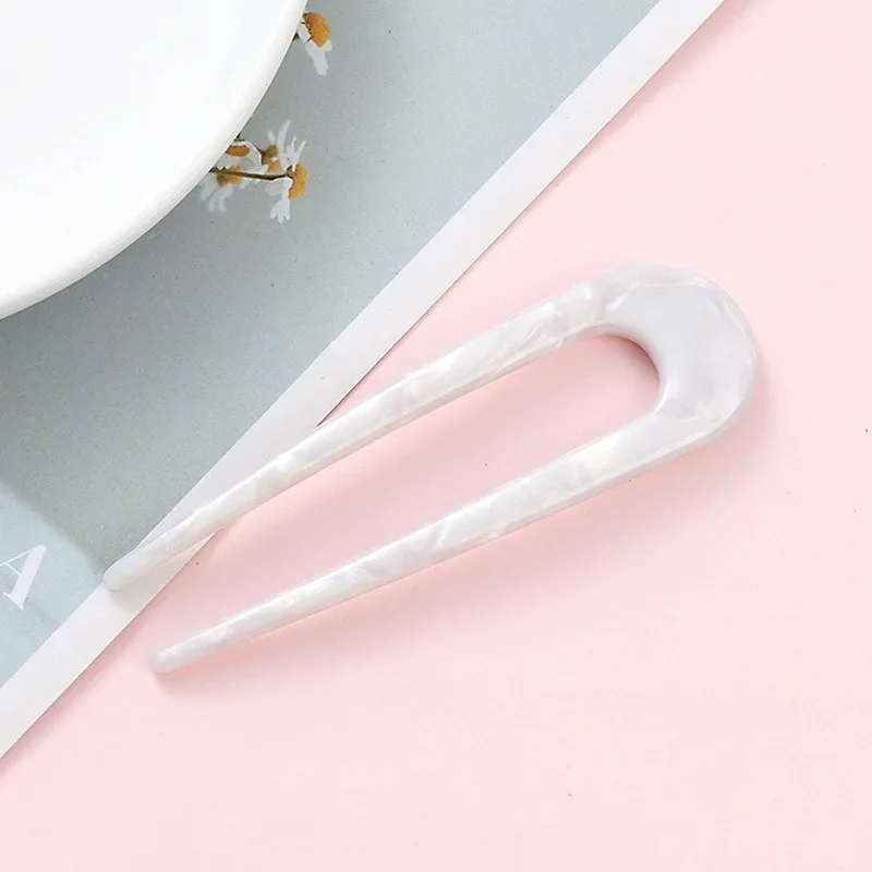 Fashion U-Shaped Hairpin Hair Fork Acetic Acid Hair Clips Pins Marble Print Hair Sticks for Women Headwear Hair Accessories