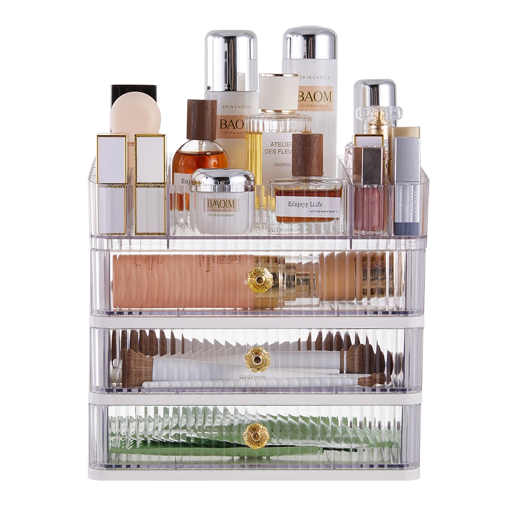 4-Tier Transparent Makeup Organizer with Drawers