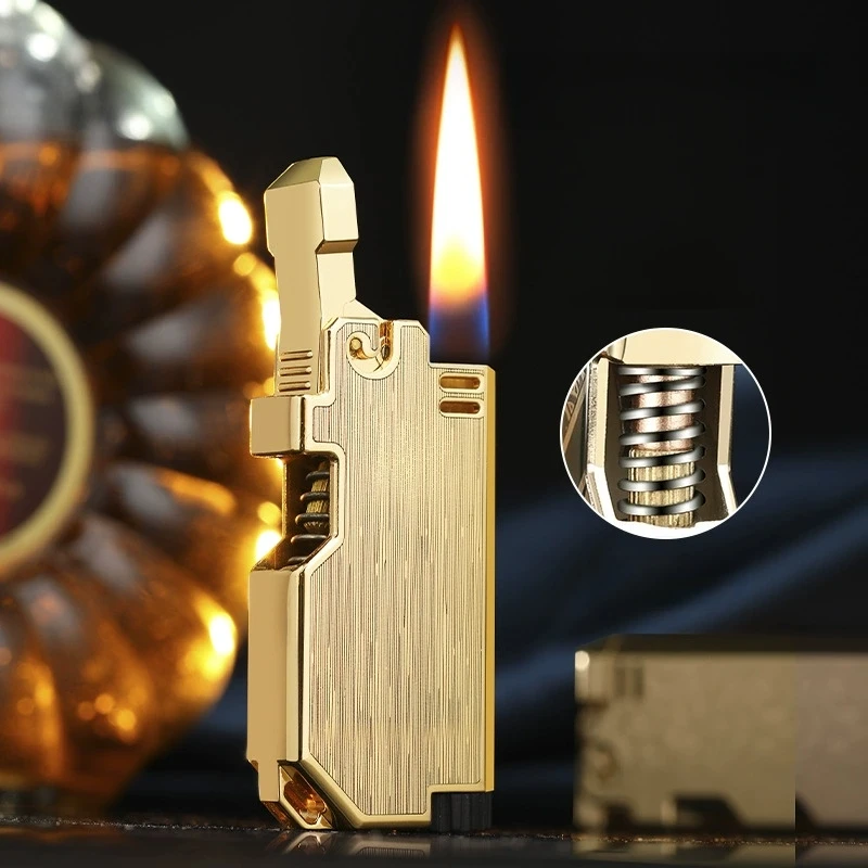 

Metal Color Printing Mechanical Catapult Ignition Inflatable Lighter Butane Gas Open Flame Portable Trendy Lighter Men's Gift