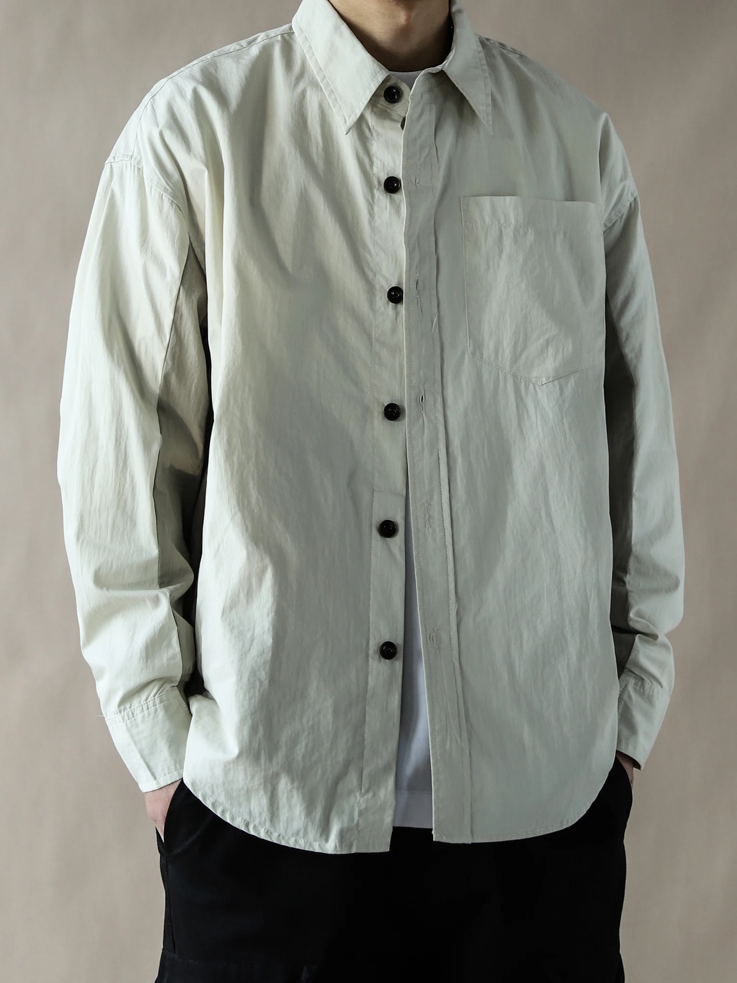 

American Workwear Sle Long Sve Casual Loose Men's irt ey een Pure Color Spring Autumn Button up Cotton Nylon