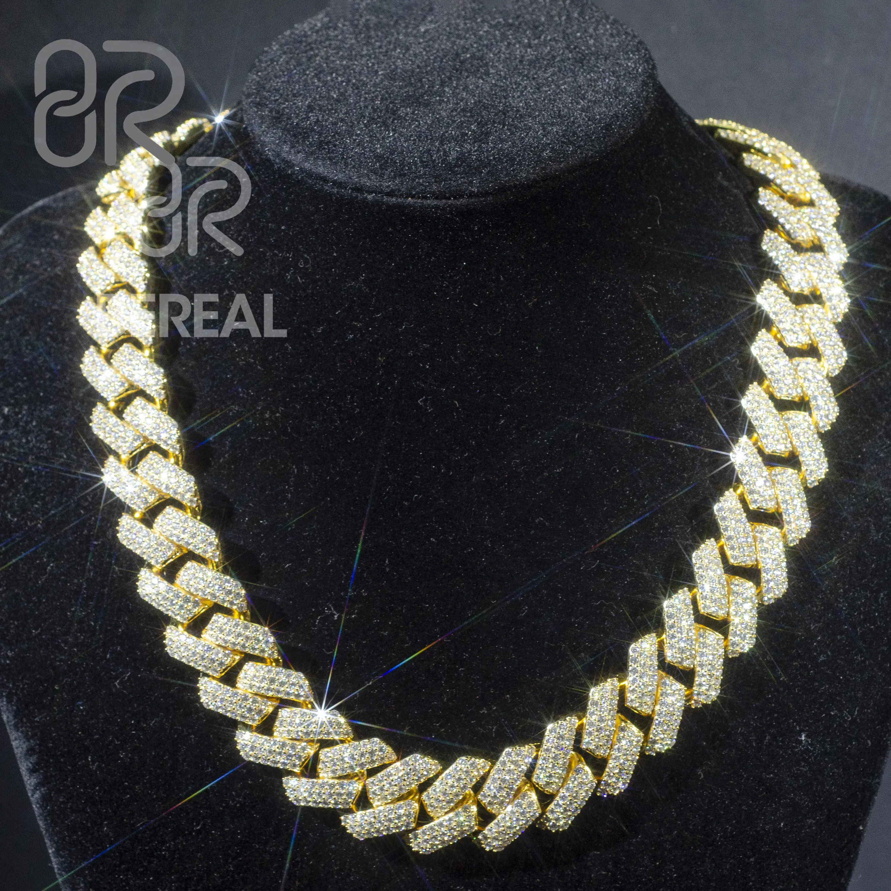 Hot Selling 18K Gold 16MM Moissanite Cuban Link Chain Fancy Jewelry Shine Moissanite Gold 925 Silver Cuban Chain Bracelet，