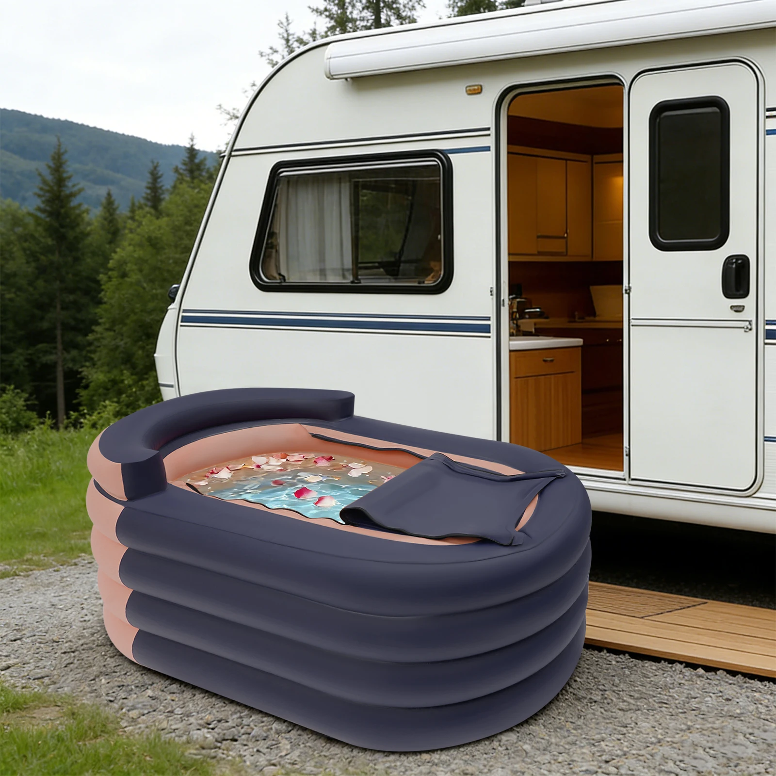 

Inflatable Adult Bathtub with Electric Air Pump/Nozzles/USB Cable/Drainage Pipe Portable Bath Freestanding Bathtub for Hot Water Bath & Ice Bath