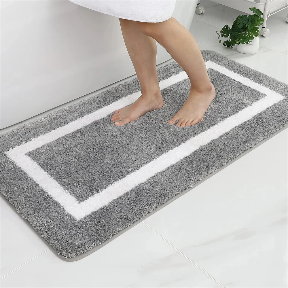 Olanly Absorbent Bath Mat Bathroom Rug Shower Pad Non-Slip Bedroom Wash Carpet Soft Thick Living Room Plush Foot Mat Floor Decor