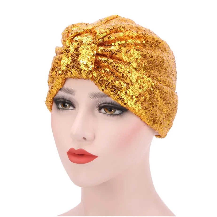 New Muslim Women Sequin Hijab Hat Shimmer Beanies Bonnet Chemo Cap Hair Loss Headscarf Skullies Head Wrap Cover Turbante Mujer