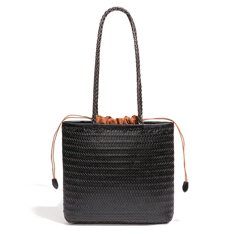 Woven Tote Bag for Women Genuine Leather Shoulder Handbag Designer Top Handle Purses 2026 New Retro Woven Shoulder Bag
