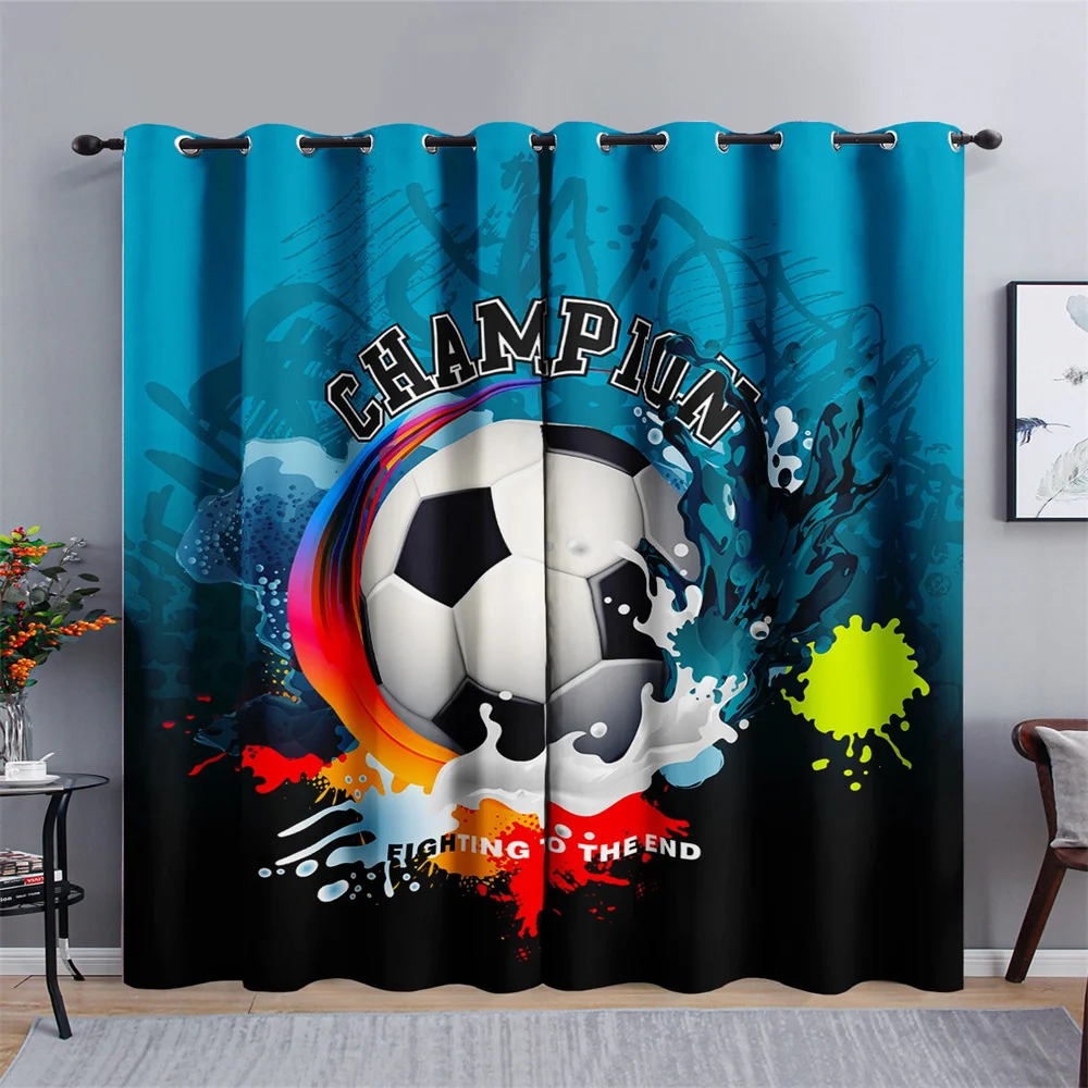 3D Cheap Modern Boy Childern Football Series sport nero sottile ombreggiatura 2 pannelli tenda per camera da letto soggiorno Home Hook Decor