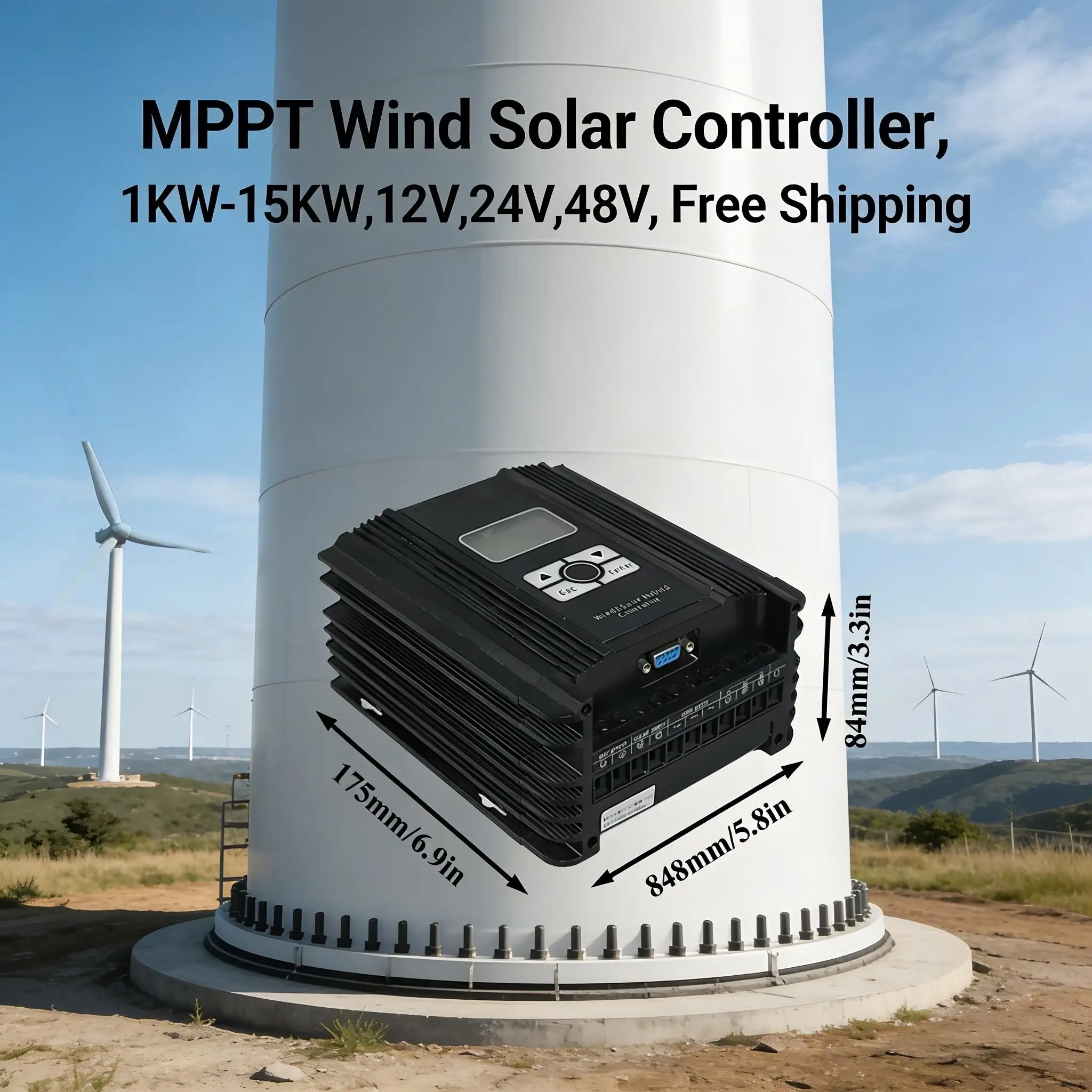 10KW 12V/24V/48V Auto MPPT Wind Solar Hybrid Controller, Dual Input Management, Overcharge/Overload/Lightning Protection IP67