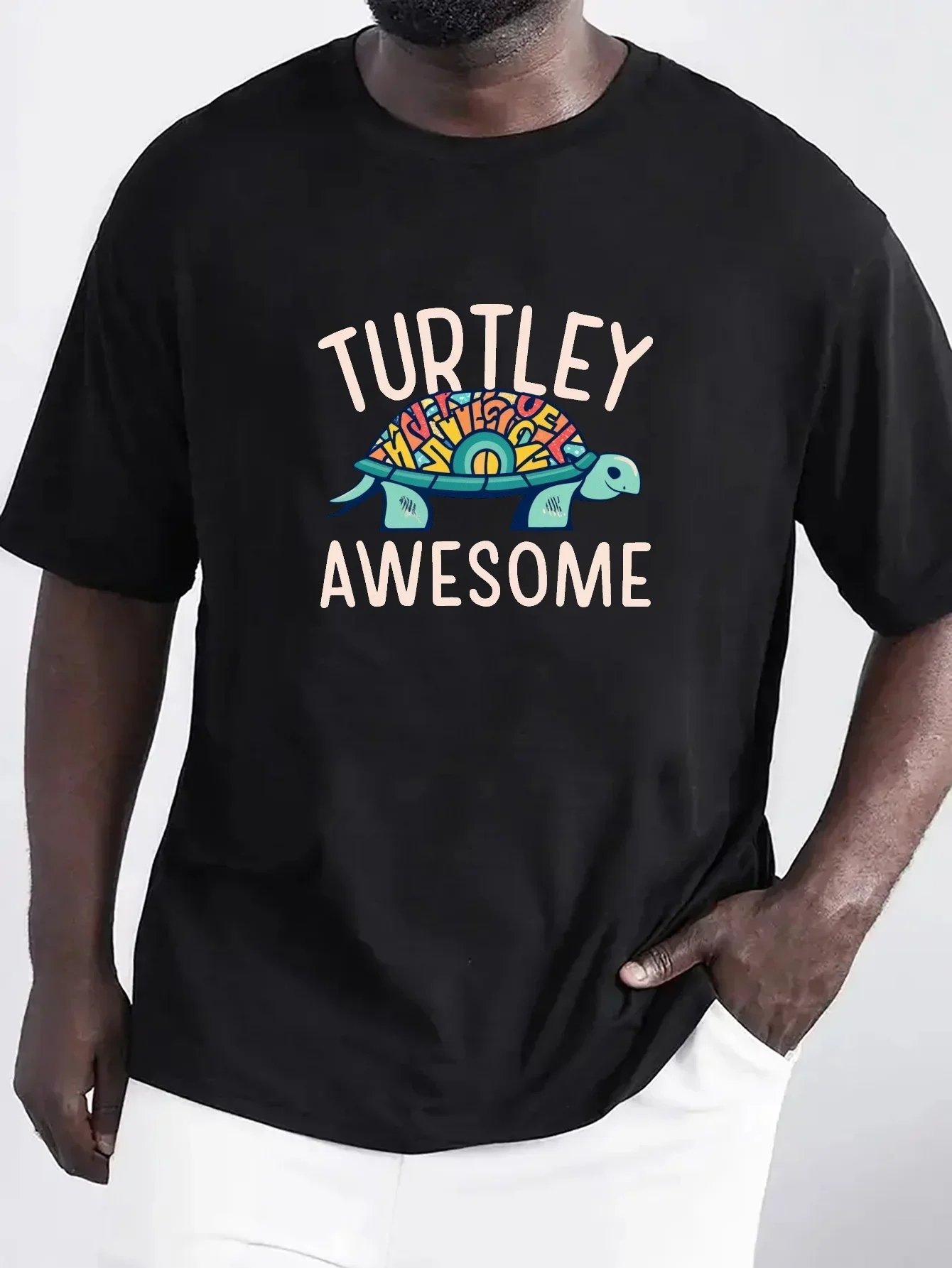 Turtle pattern printed T-shirt, men's T-shirt, summer casual short-sleeved T-shirt