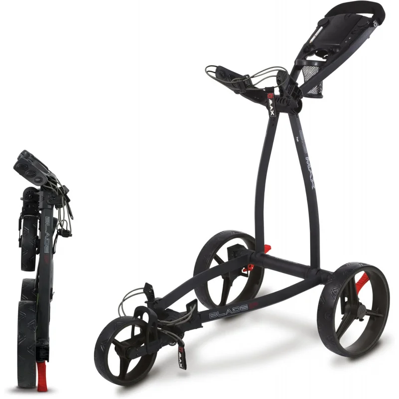 

AQBig Max Blade IP Golf Push Cart: 3-Wheel Folding,Ultra Lightweight,Flat-Fold Technology,Durable Minimalist Design,Smart Organi