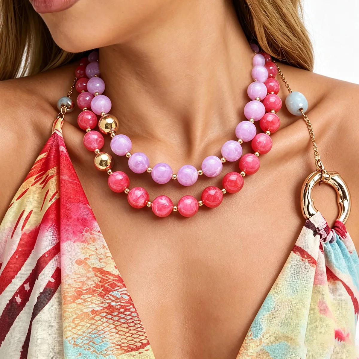 Collar de Gargantilla KMVEXO de Moda con Cuentas Redondas de Resina Coloridas para Mujer, Collares Acrílicos con Efecto Degradado, Cadena para el Cuello, Joyería Diaria para Fiestas