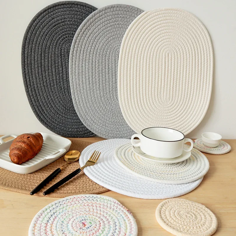 Natural Table Mat Insulation Pad Soft Heat Insulation Japanese Style Non-slip Cotton Simple Oval Woven Mat Kitchen Supplies