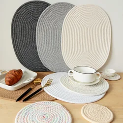 Natural Table Mat Insulation Pad Soft Heat Insulation Japanese Style Non-slip Cotton Simple Oval Woven Mat Kitchen Supplies