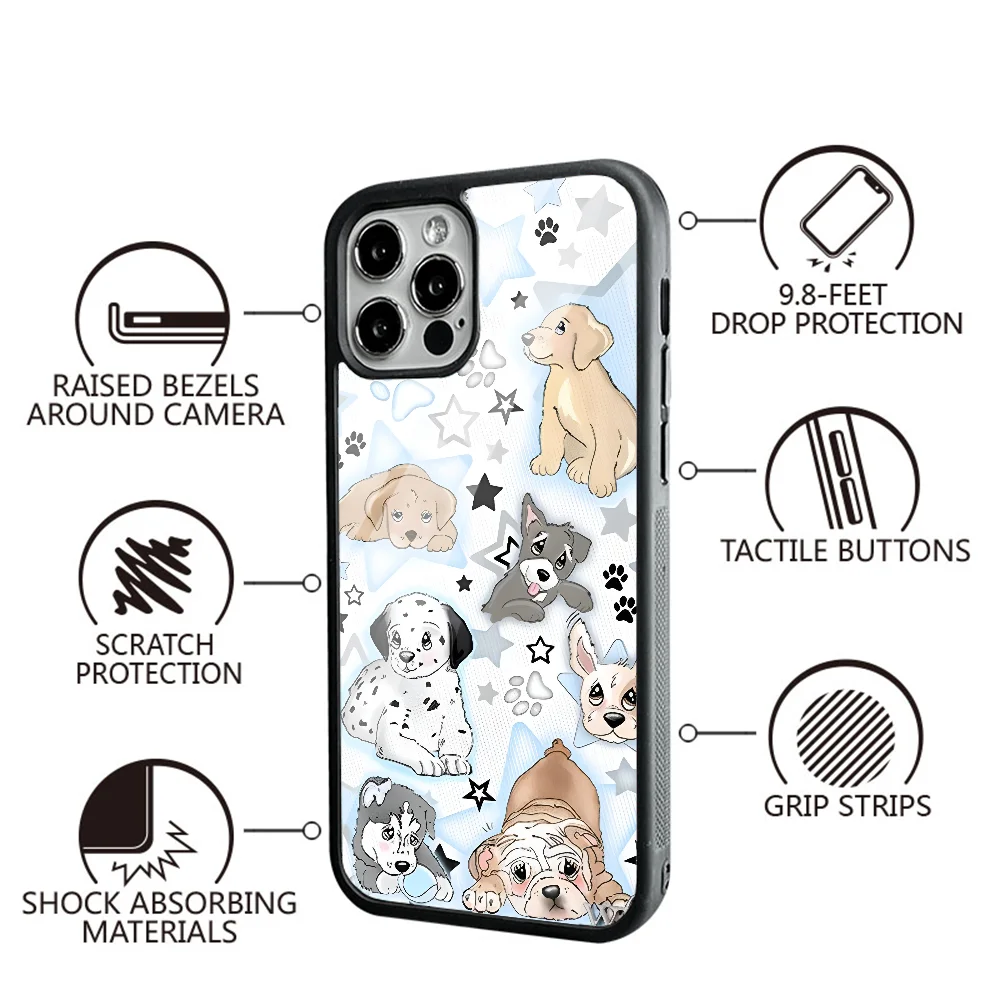 Puppy Party Phone Case For IPhone 11 12 13 14 15 Plus Pro Max Mirror Acrylic PC TPU Cover