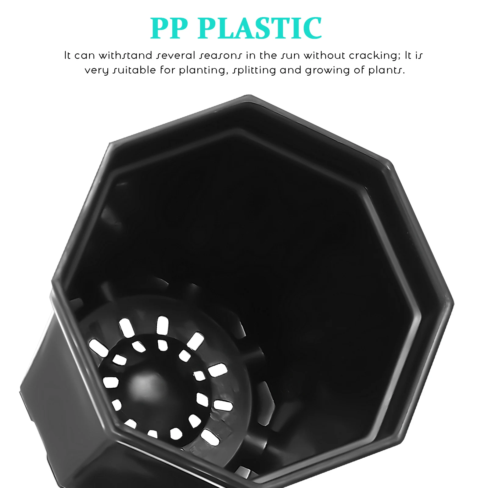 

Night Black Octagonal Flower Pots 10 Sets Plastic Drainage Holes Succulents Reusable Sturdy Garden Decor