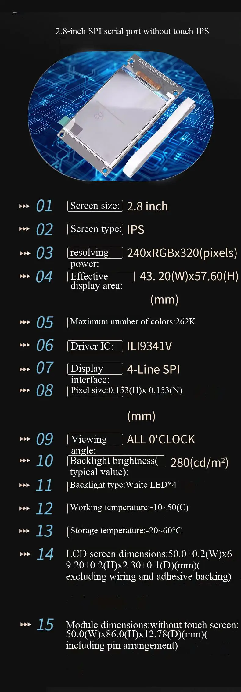 1,28/1,54-Zoll rundes TFT-Modul mit 240x240 hochauflösendem IPS-Vollbild-LCD-Display in Vollfarben-RGB – Detail 10