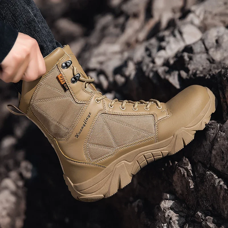 

Outdoor Hiking Shoes Men Comfortable Wear-resistant Combat Boots Men Thick-soled Shock-absorbing Casual Ankle Boots Men