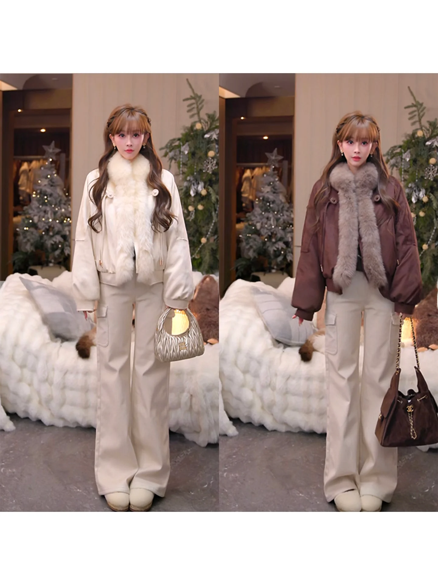 

Warm Goose down Jaet Women's Winter Coat with Hook Closure Fur Trimmed Casual Sle Thiened Cold Resistance Non-Hooded