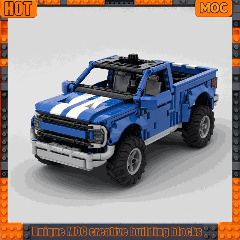 982PCS MOC Blue Off Road Pickup Truck Model Building Blocks DIY Assembly Educational Creative Collection Display Festival Gift