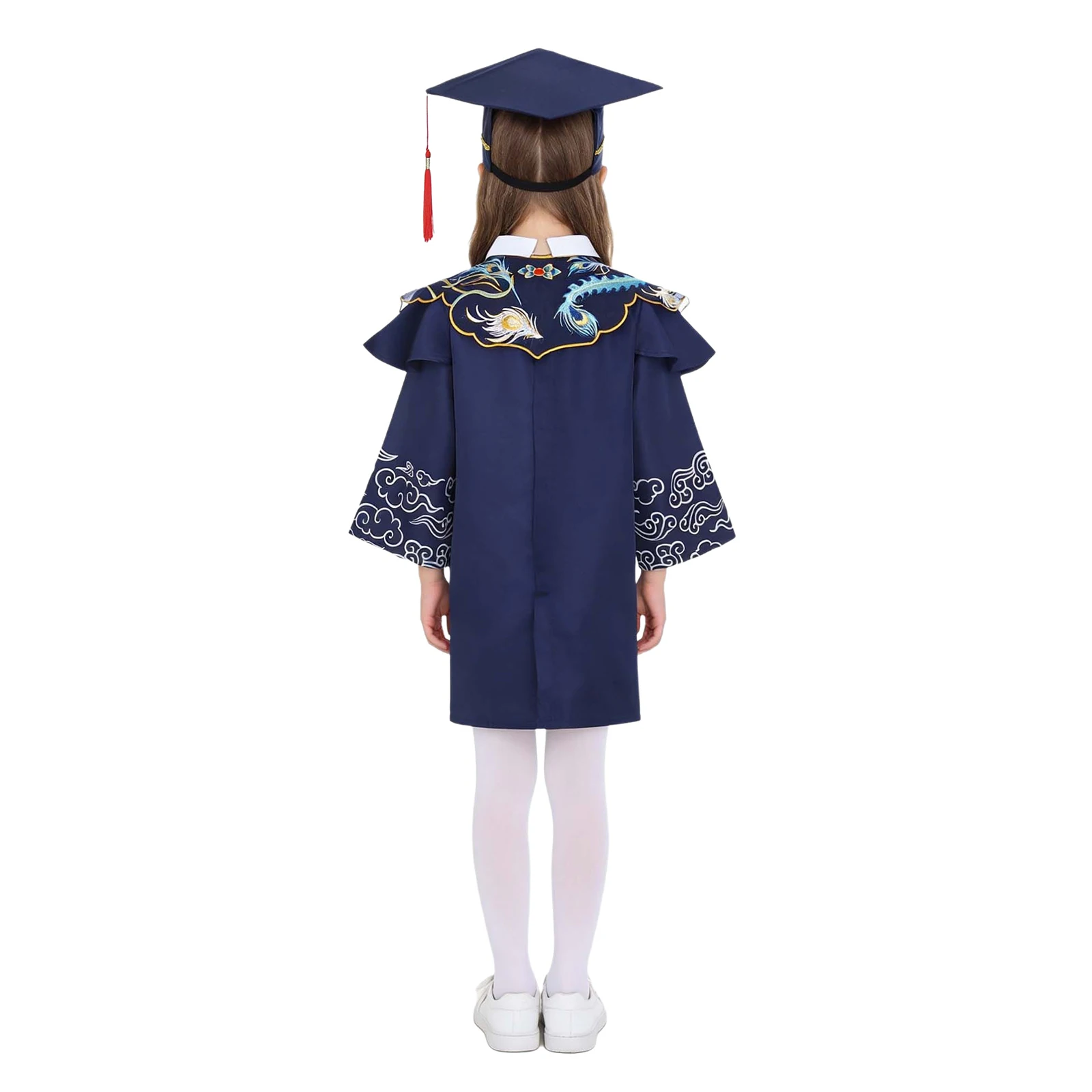 Boys Girls Neo-Chinese Style Graduation Gown Kids Students Bachelor Costumes Primary School Uniforms Gown with Tassel Cap