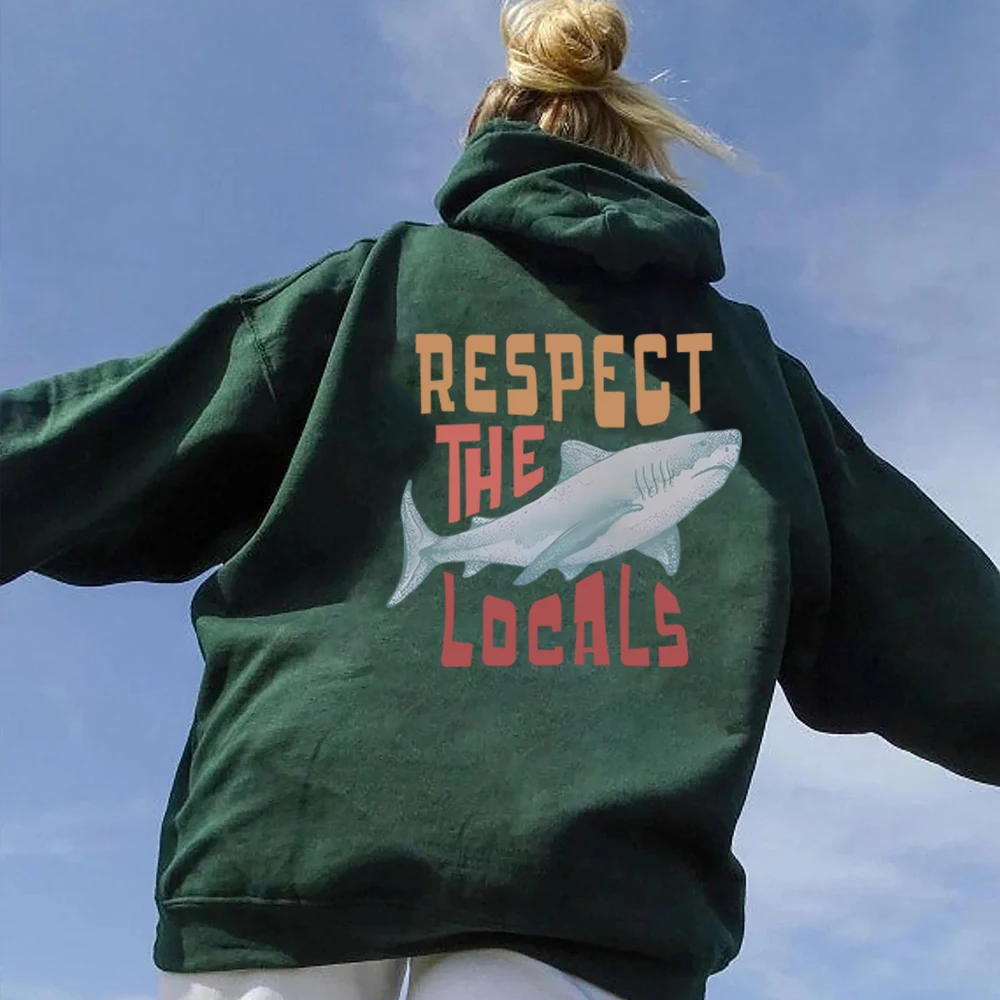 Respect The Local Hoodie Local Surf Hooded Sweatshirt Beach Bum Shark Graphic Pullover Vintage Ocean Conservation Beach Hoodies