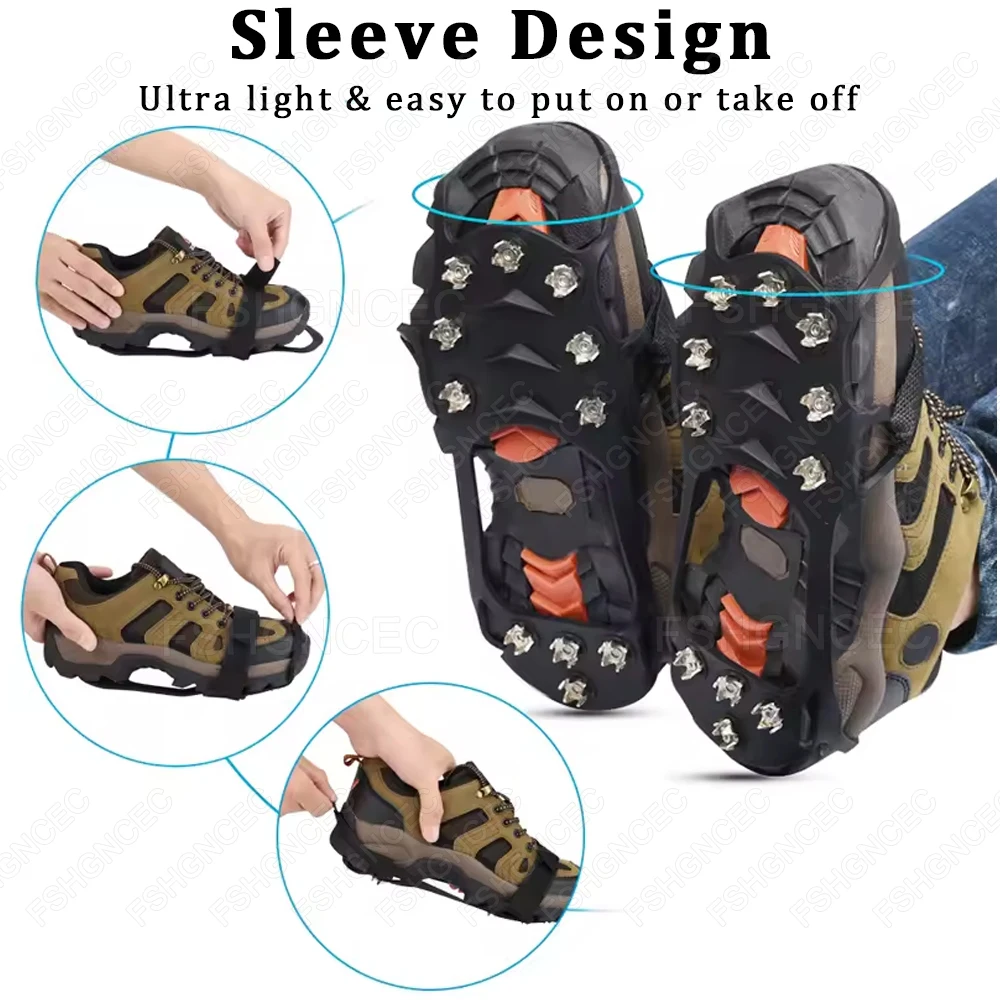 11 dentes Ice Gripper Spike para sapatos Anti-Slip Cover para sapatos inverno Outdoor Hiking Mountain Climbing Crampons para neve e gelo
