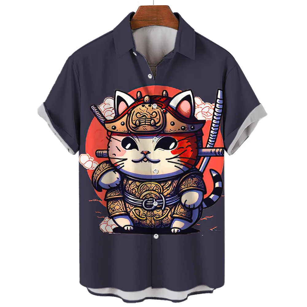 2023 Japanese Style Men's Shirts Men Clothing Shirt Bushido T-shirt Top Hawaiian Shirt Man Animal Cat 3d Print Shirts Summer